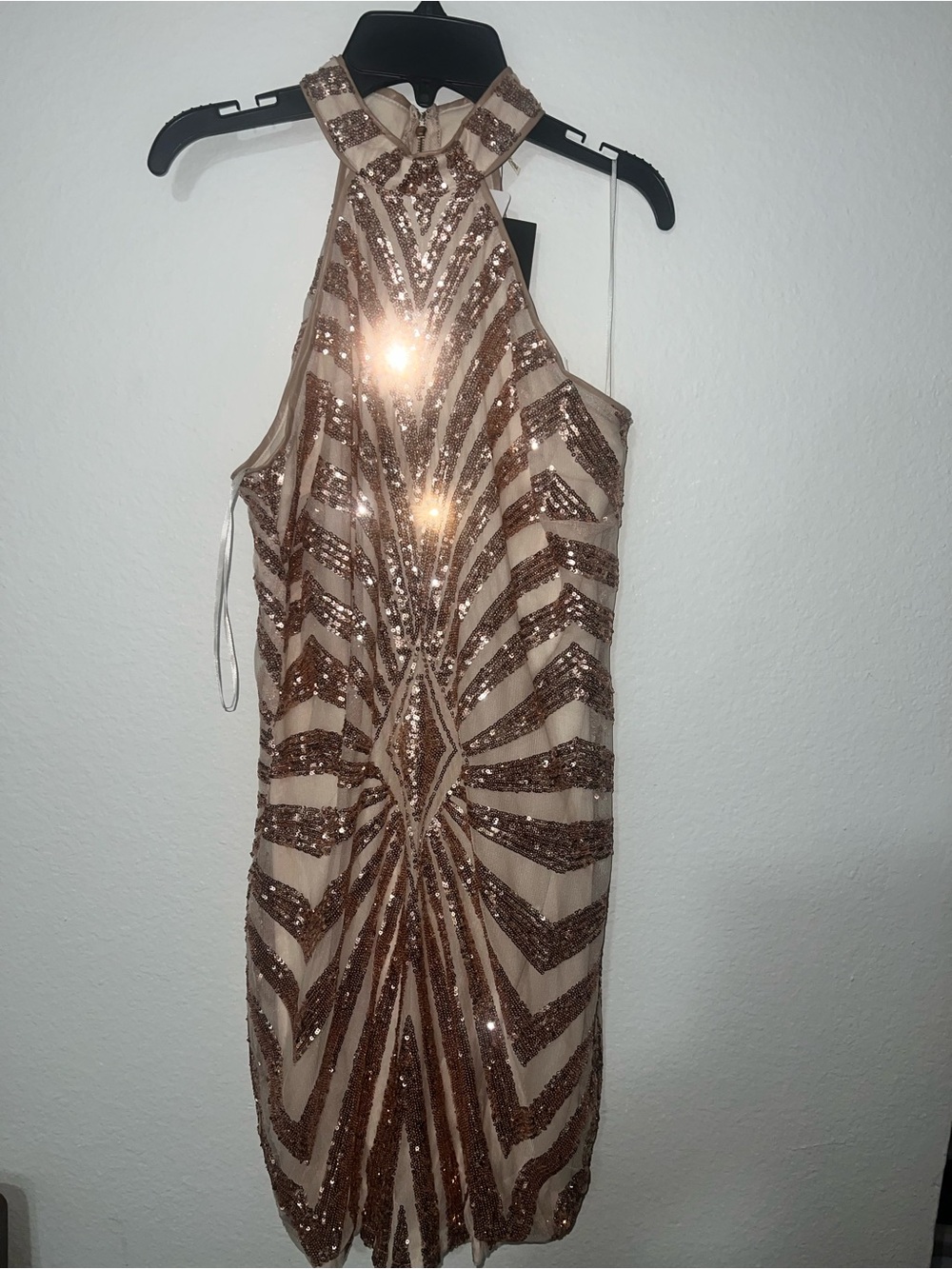 Fashion Nova Rose Gold Sequin Halter Dress